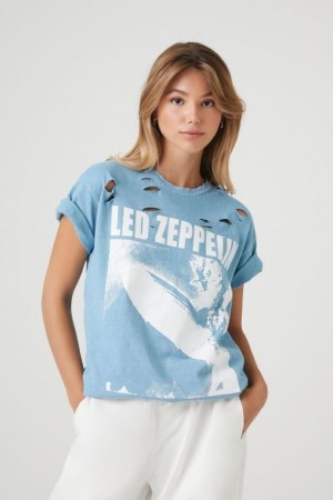 Camisa Forever 21 Led Zeppelin Estampadas Distressed Mujer Azules Multicolor | c9S7FErESpl