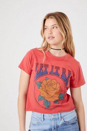 Camisa Forever 21 Let It Be Estampadas Cropped Mujer Rojas Multicolor | JciLFAWLboh