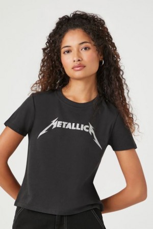 Camisa Forever 21 Metallica Estampadas Cropped Mujer Negras Plateadas | C1AUizV4Ws1