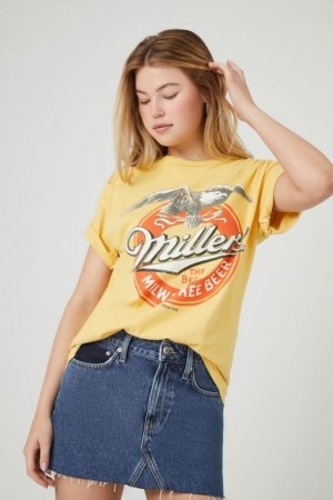 Camisa Forever 21 Miller Milwaukee Beer Estampadas Mujer Amarillo Multicolor | SQSqIRSgEdW