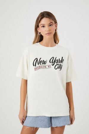 Camisa Forever 21 New York City Estampadas Mujer Creme Multicolor | ciNDIuTemg7