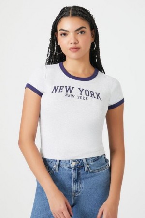 Camisa Forever 21 New York Estampadas Ringer Baby Mujer Gris Azul Marino | kWvdV1nSp3l