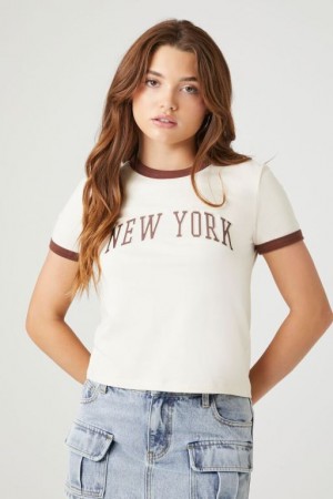 Camisa Forever 21 New York Ringer Mujer Beige Multicolor | O1QMhy5QnfP