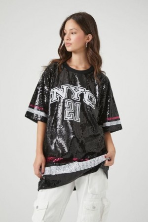 Camisa Forever 21 Oversized New York Estampadas Mujer Negras Multicolor | uX0Lm4roOrT