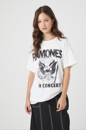 Camisa Forever 21 Oversized Ramones Estampadas Mujer Blancas Negras | wPOBawZmEk2