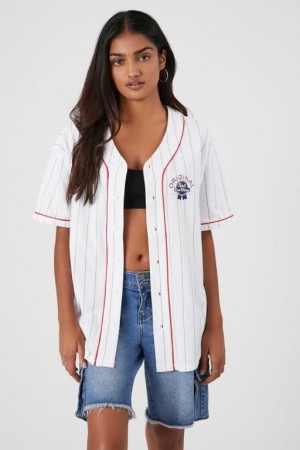 Camisa Forever 21 Pabst Blue Ribbon Baseball Jersey Mujer Blancas Multicolor | GWCpbGD5Euj