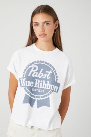 Camisa Forever 21 Pabst Blue Ribbon Beer Estampadas Mujer Blancas Multicolor | cd3DcX8XU75