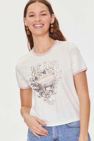 Camisa Forever 21 Pink Floyd Estampadas Cropped Ringer Mujer Blancas Rosas | Shn9GRG81dg