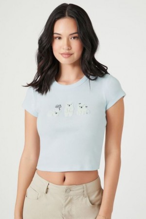 Camisa Forever 21 Polar Bear Cropped Mujer Azules Multicolor | PrcjweRKCOQ