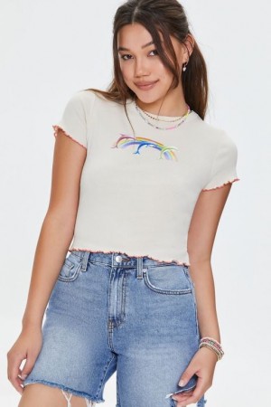 Camisa Forever 21 Rainbow Dolphin Estampadas Mujer Marrones Multicolor | BhVO7fF2SJA