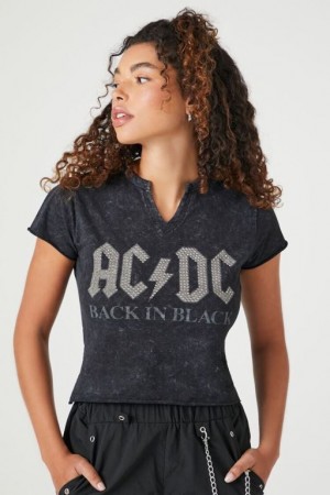 Camisa Forever 21 Rhinestone Acdc Estampadas Baby Mujer Gris Plateadas | 9ZGj8TKpnkp