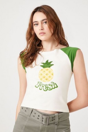 Camisa Forever 21 Rhinestone Fresh Pineapple Baby Mujer Verde Multicolor | O8VQrhN9GDQ