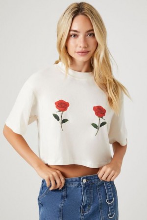 Camisa Forever 21 Rose Estampadas Cropped Mujer Creme Multicolor | u87ewhEk4Ev