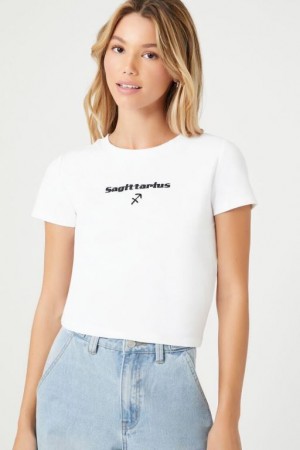 Camisa Forever 21 Sagittarius Estampadas Cropped Mujer Blancas Negras | lFzkbdYifek