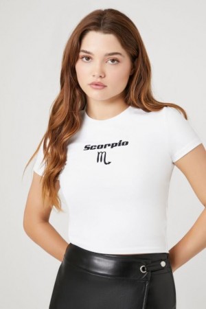 Camisa Forever 21 Scorpio Estampadas Cropped Mujer Blancas Negras | YAyfOQ3opq6