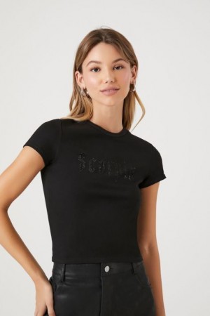 Camisa Forever 21 Scorpio Estampadas Cropped Mujer Negras Multicolor | mV2BkSQ0imz