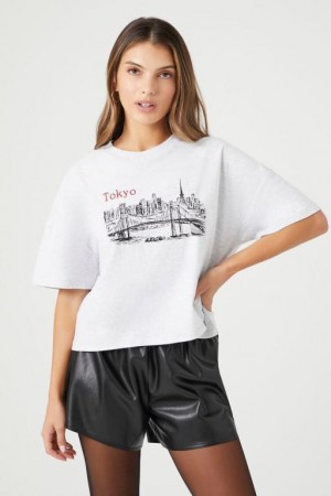 Camisa Forever 21 Tokyo Drop Sleeve Estampadas Mujer Gris Multicolor | KDJfm2Ipg1I