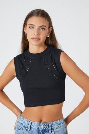 Camiseta Tirantes Forever 21 Acanalado Cutout Tank Mujer Negras | gCVD90cigIc