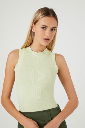 Camiseta Tirantes Forever 21 Acanalado High Neck Tank Mujer Pistachio | gWe9hPIwGJk