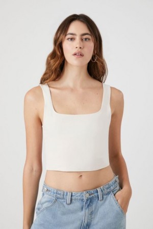 Camiseta Tirantes Forever 21 Acanalado Knit Crop Mujer Beige | LNtwQuqLH3y