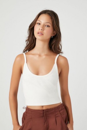 Camiseta Tirantes Forever 21 Acanalado Knit Cropped Cami Mujer Creme | GVKYBFDx9G5