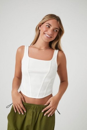 Camiseta Tirantes Forever 21 Acanalado Knit Cropped Tank Mujer Blancas | BcGYc7OlEad