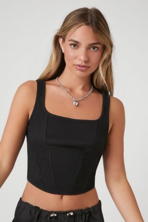 Camiseta Tirantes Forever 21 Acanalado Knit Cropped Tank Mujer Negras | v1sH554Vw1A