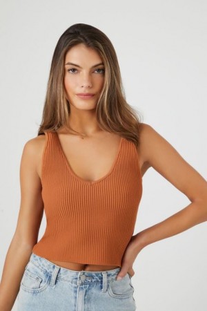 Camiseta Tirantes Forever 21 Compact Acanalado Knit Tank Mujer Marrones | qSmuU3HEgc8