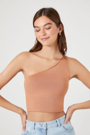 Camiseta Tirantes Forever 21 Contour One Shoulder Crop Mujer Praline | wfhVUANtgT1