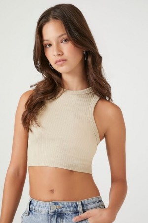 Camiseta Tirantes Forever 21 Contour Racerback Cropped Tank Mujer Kaki | KOyZZrIpn9y