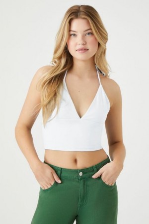 Camiseta Tirantes Forever 21 Cropped Halter Mujer Blancas | 1j9iOg6Lecy