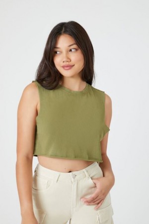 Camiseta Tirantes Forever 21 Cropped Muscle Mujer Verde Oliva | eJFzRs6EObL