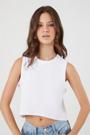 Camiseta Tirantes Forever 21 Cropped Muscle Mujer Blancas | jbaJfBF5A6B