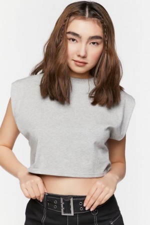 Camiseta Tirantes Forever 21 Cropped Muscle Mujer Gris | 01M1UjJu2km