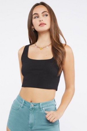 Camiseta Tirantes Forever 21 Cropped Tank Mujer Negras | 1l0InmoXk01