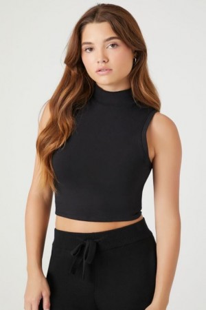 Camiseta Tirantes Forever 21 Cropped Turtleneck Tank Mujer Negras | BtvT5ijLYgE