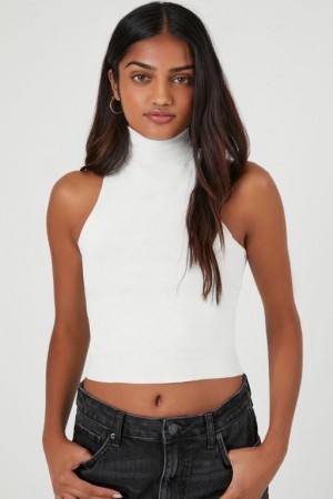 Camiseta Tirantes Forever 21 Cropped Turtleneck Tank Mujer Blancas | qJ5DRXs5IoO