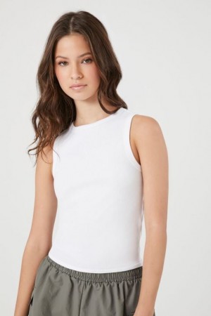 Camiseta Tirantes Forever 21 Cutout Acanalado Knit Tank Mujer Blancas | BqZL0sbGkHi