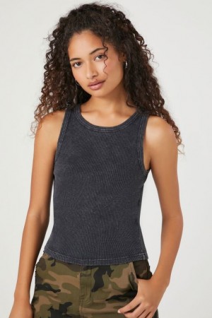 Camiseta Tirantes Forever 21 Mineral Wash Waffle Knit Tank Mujer Negras | KIzCUf2aYiR