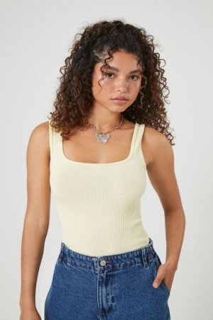 Camiseta Tirantes Forever 21 Seamless Square Neck Bodysuit Mujer Amarillo Claro | ovfZo0xs90T