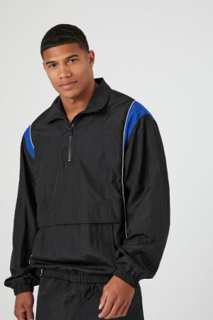 Casacas Forever 21 A Rayas Half Zip Hombre Negras Multicolor | FCWhj3BeRKI