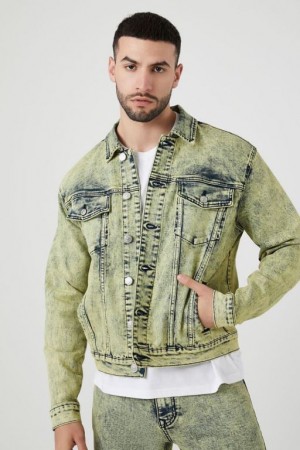 Casacas Forever 21 Acid Wash Denim Trucker Hombre Amarillo Multicolor | Bf1Z7MAjHYG