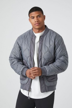 Casacas Forever 21 Acolchado Bomber Hombre Gris Gris Claro | 186mx48S3nD