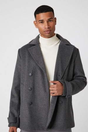 Casacas Forever 21 Brushed Double Breasted Coat Hombre Gris | 23JrKxdJbpl