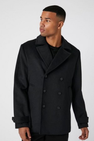 Casacas Forever 21 Brushed Double Breasted Coat Hombre Negras | T3b1Bw9SMGP