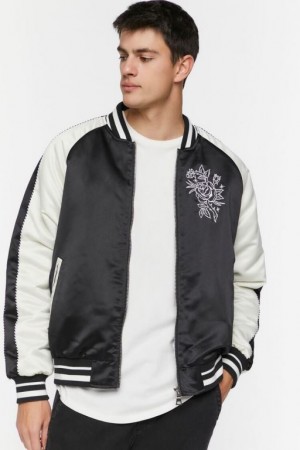 Casacas Forever 21 Buena Suerte Varsity Souvenir Hombre Negras Blancas | 98JpblaJ1oN