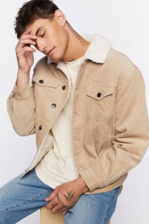 Casacas Forever 21 Corduroy Faux Shearling Trucker Hombre Gris Marrones Creme | jMZr4cvjM2u