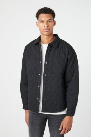 Casacas Forever 21 Diamond Acolchado Shacket Hombre Negras | oZy36tfDqMT