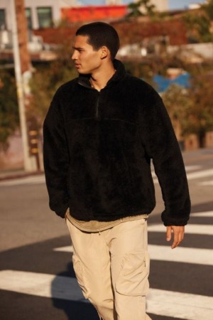 Casacas Forever 21 Faux Fur Quarter Zip Hombre Negras | GRpFiJjsPjc