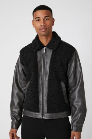 Casacas Forever 21 Faux Shearling Amp Cuero Hombre Negras | 8TtO2dEQvTH